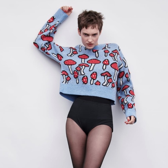 NWT Zara mushroom printed cropped sweater - Picture 2 of 3